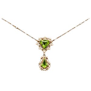English Edwardian Peridot & White Enamel Necklace, circa 1910