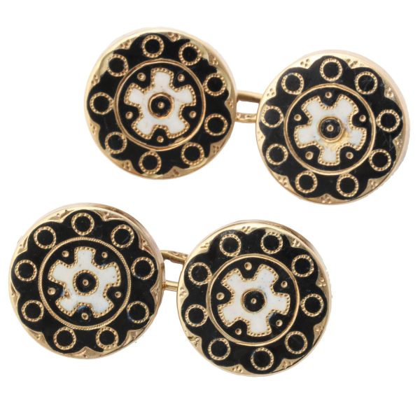 Mid 19th Century Russian Enameled Gold Cufflinks