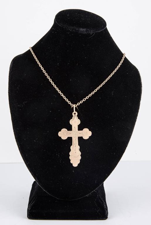 Russian Orthodox Rose Gold Cross Pendant, circa 1910 Marie