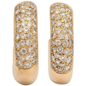20th Century French Diamond Gold Hoop Earrings