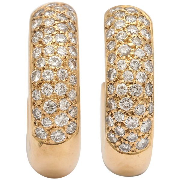 20th Century French Diamond Gold Hoop Earrings