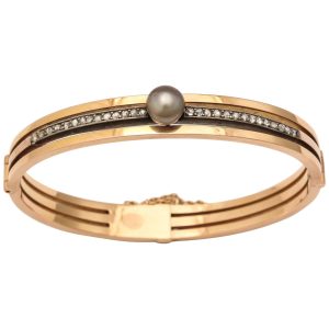French Diamond Gold Bangle, 19th Century