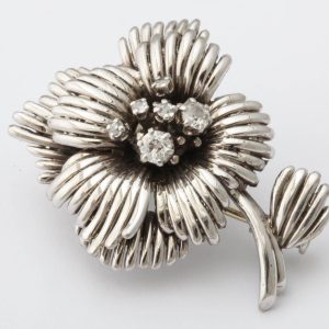 1950s French Diamond Gold Flower Pin, Paris