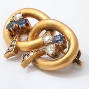 Vladimir Soloviev Russian Sapphire Diamond Gold Pin, circa 1900