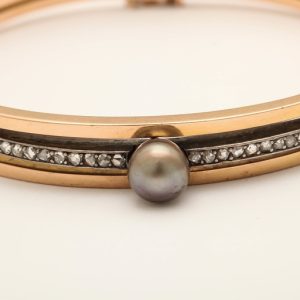 French Diamond Gold Bangle, 19th Century