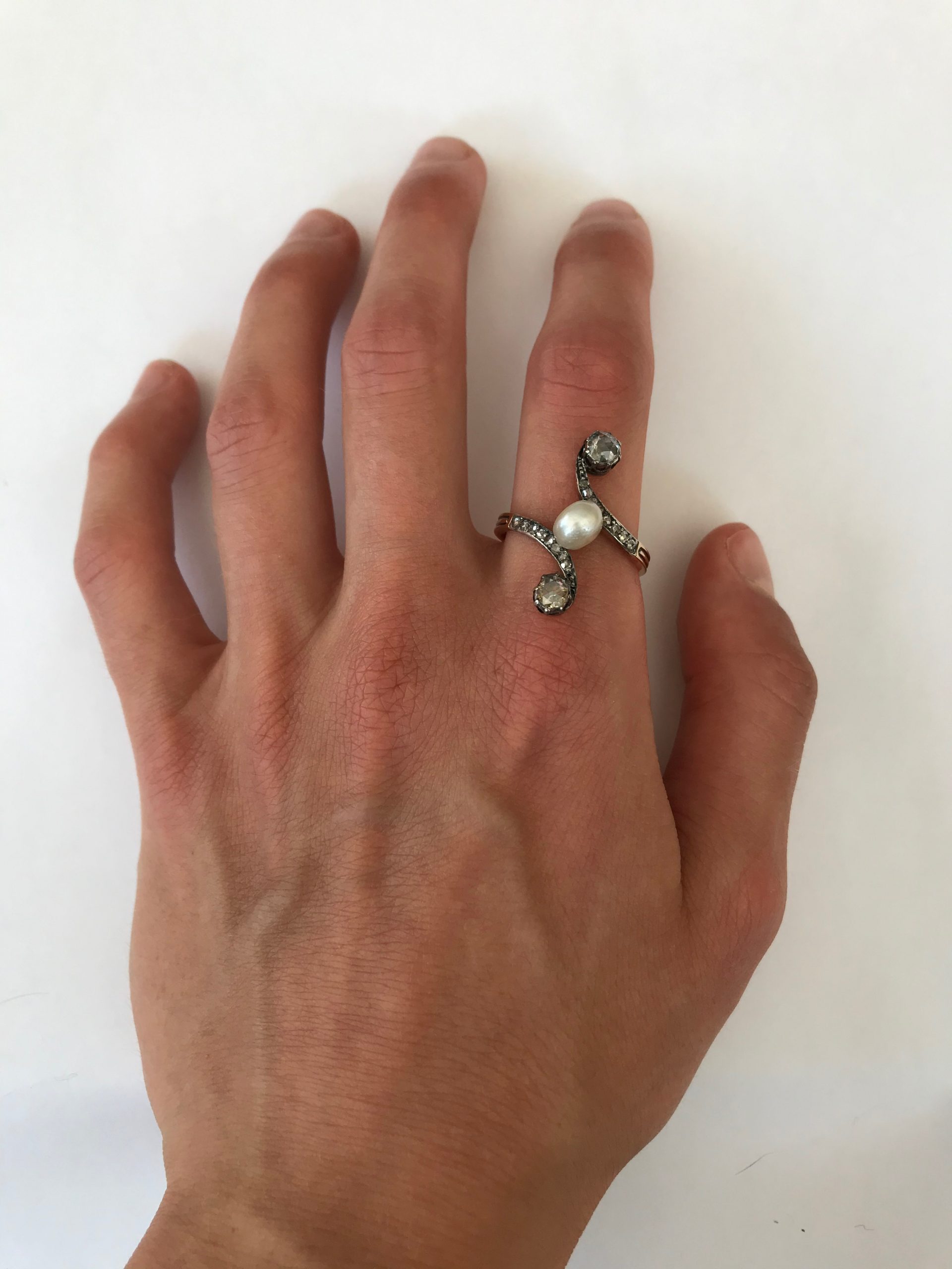 French Pearl Rose Diamond 18k Gold Ring, circa 1890 - Image 2