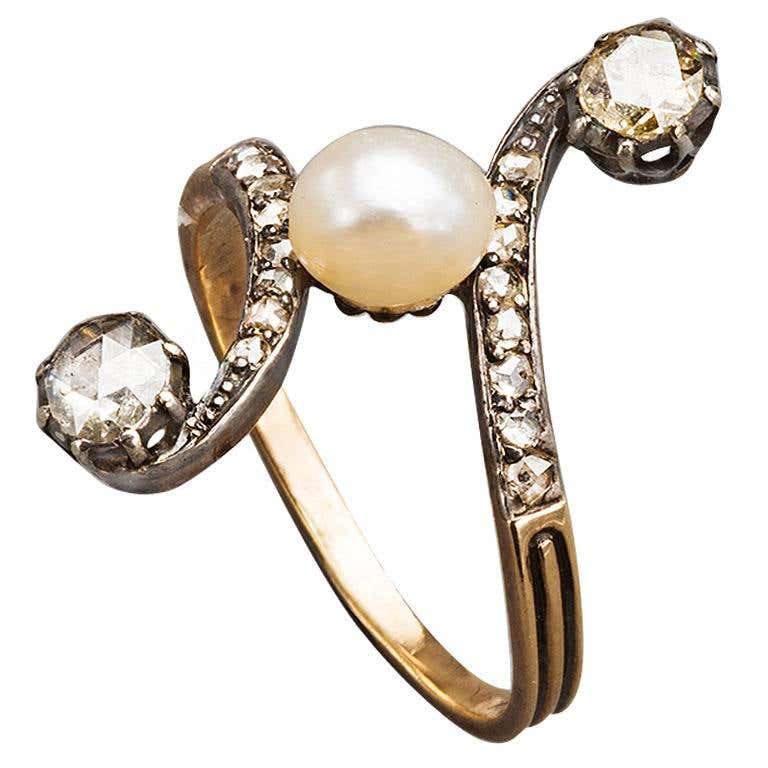French Pearl Rose Diamond 18k Gold Ring, circa 1890 - Image 9