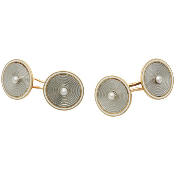 French Pearl Two Color Gold Cufflinks