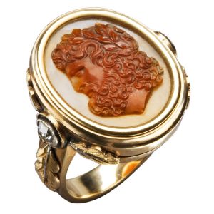 Large Gold and Carved Cameo Zeus Ring, circa 1870