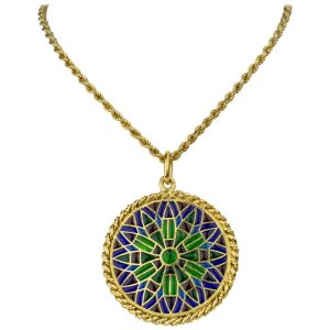 French Notre Dame Enameled 18k Gold Pendant, Paris, 20th Century