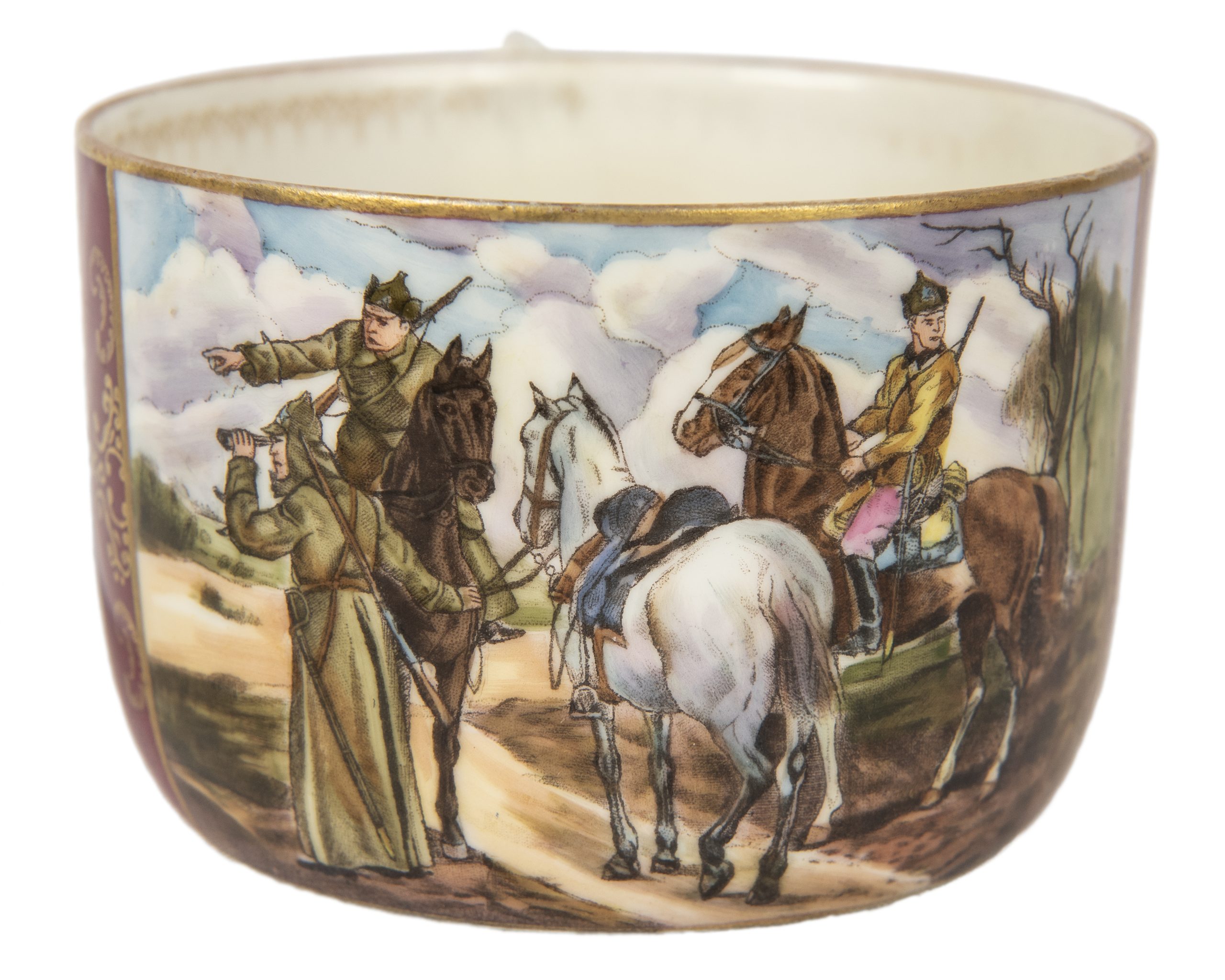 Russian Civil War Commemorative Porcelain Cup and Saucer by Sazonov, 1940s - Image 2