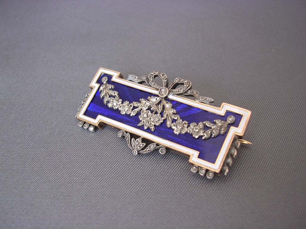 French Enamel Diamond 18k Gold Brooch, circa 1905 - Image 7