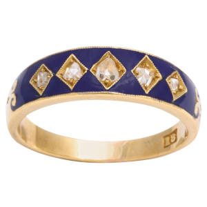 English Diamond Enameled 18k Gold Harlequin Ring, circa 1890
