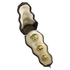 Set of Three French Malachite Gold Brooches, Paris, circa 1850