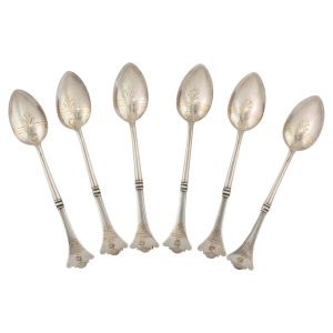 Six Russian Arts & Crafts Imperial-era Silver Spoons, Moscow, circa 1900