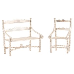 Vintage Dutch Silver Miniature Bench and Chair for a Doll’s House, Schoonhoven, 1970s