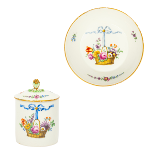 Russian Catherine the Great Covered Porcelain Cup and Saucer by Gardner, 1770s