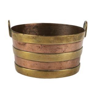 Dutch Miniature Two-handled Copper Bucket with Brass Straps, 19th century