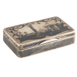 Russian Imperial-era Silver Nielloed Snuff Box, Moscow, 1866