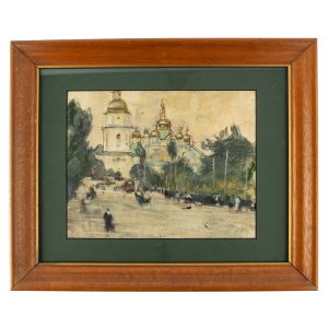 Russian Imperial-era Watercolor of an Orthodox Church, 1910