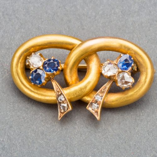 Vladimir Soloviev Russian Sapphire Diamond Gold Pin, circa 1900