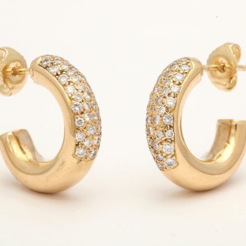 20th Century French Diamond Gold Hoop Earrings