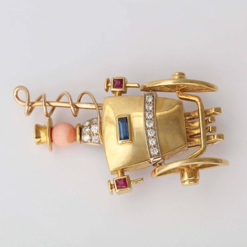Sapphire Ruby Diamond Gold Stagecoach Pin