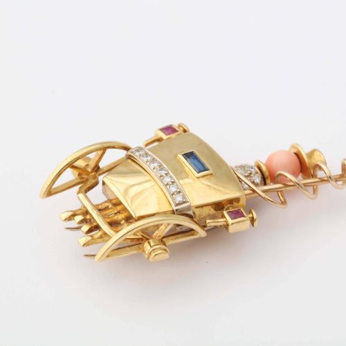 Sapphire Ruby Diamond Gold Stagecoach Pin