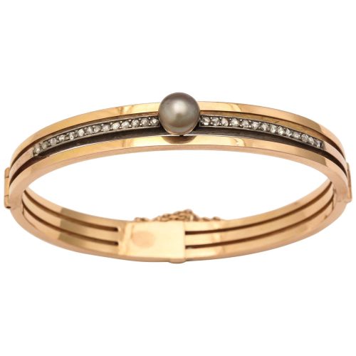 French Diamond Gold Bangle, 19th Century