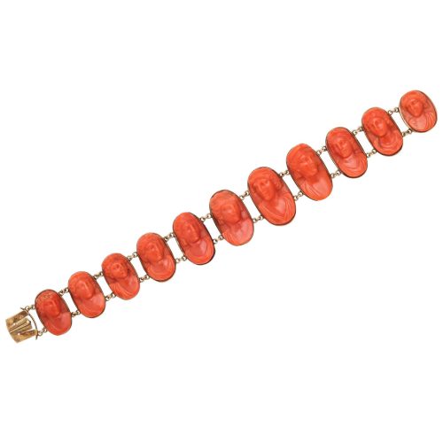 Carved Coral Link Bracelet, 19th Century