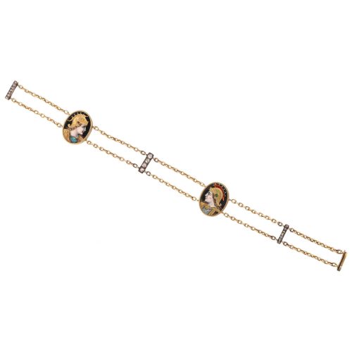19th Century Enamel Diamond Gold Bracelet
