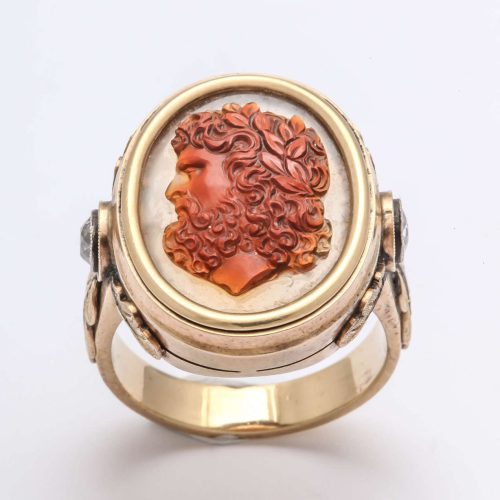 Large Gold and Carved Cameo Zeus Ring, circa 1870