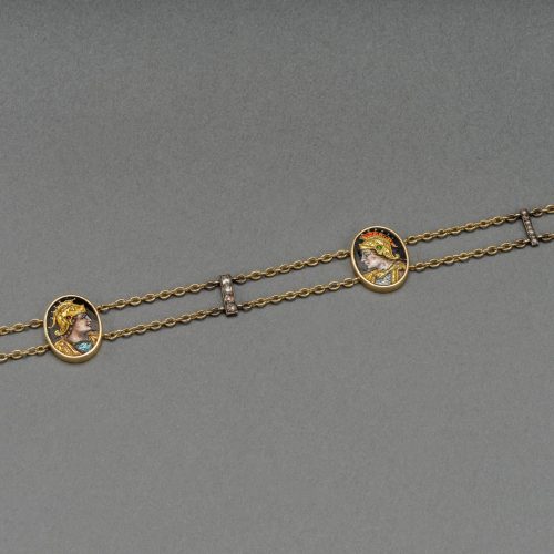 19th Century Enamel Diamond Gold Bracelet