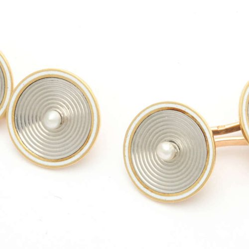 French Pearl Two Color Gold Cufflinks