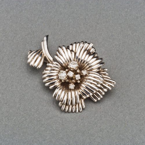 1950s French Diamond Gold Flower Pin, Paris