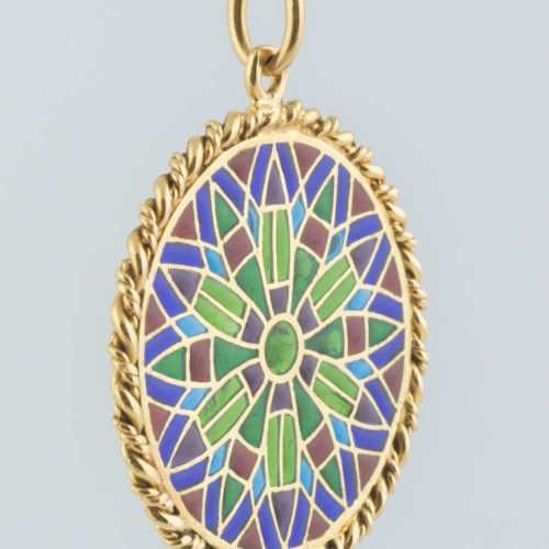 French Enameled Gold Pendant, 20th century 2