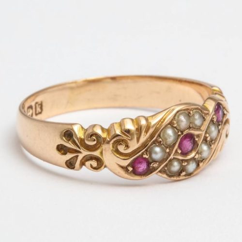 Gold Ruby and Seed Pearl Ring 4