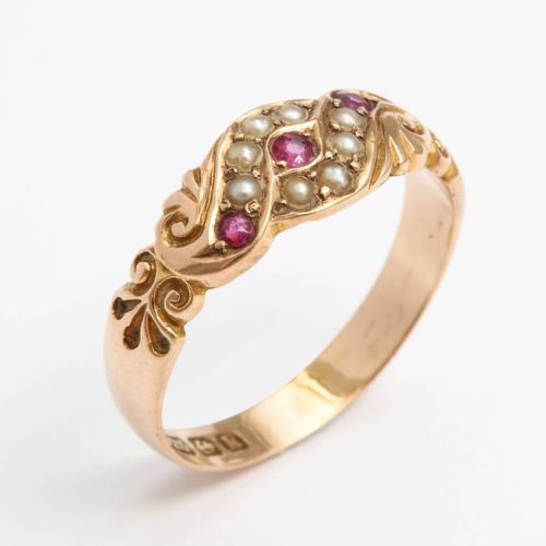 Gold Ruby and Seed Pearl Ring 6