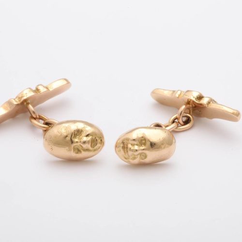 Gold Tragedy and Comedy Cufflinks, 19th century