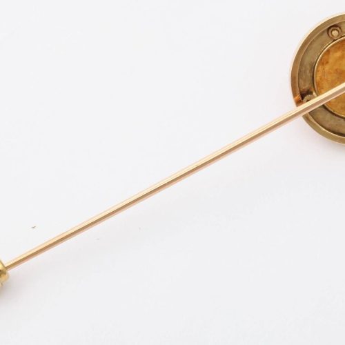 1925 French Coral Pearl Enameled Gold Tie Pin