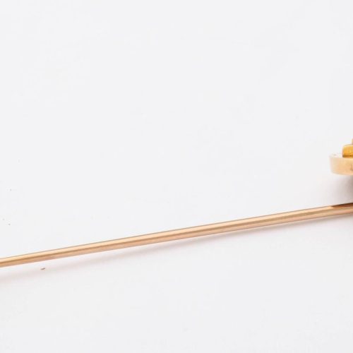 1925 French Coral Pearl Enameled Gold Tie Pin