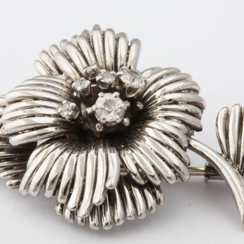 1950s French Diamond Gold Flower Pin, Paris
