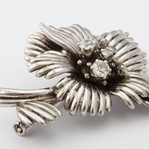 1950s French Diamond Gold Flower Pin, Paris