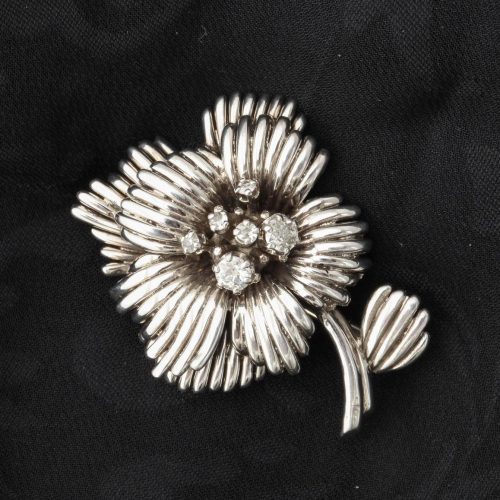 1950s French Diamond Gold Flower Pin, Paris