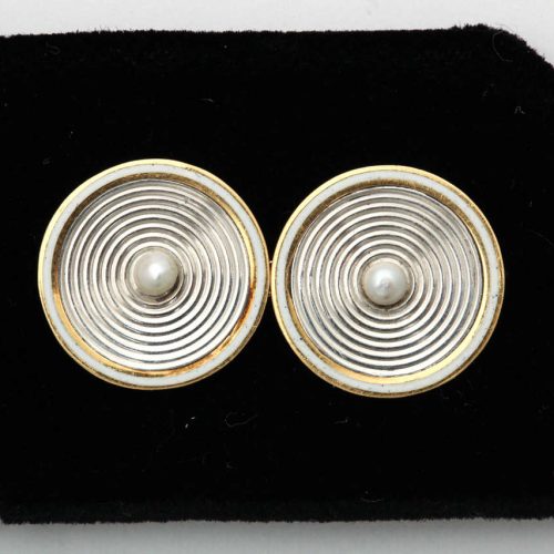 French Pearl Two Color Gold Cufflinks