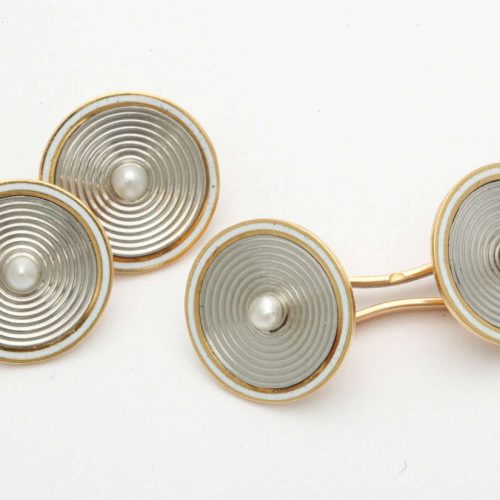 French Pearl Two Color Gold Cufflinks