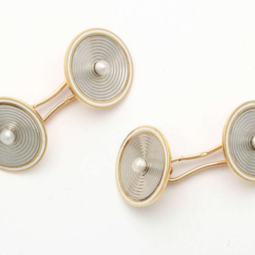French Pearl Two Color Gold Cufflinks