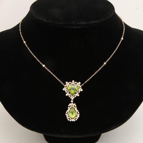 Edwardian Peridot & White Enamel Necklace, circa 1910