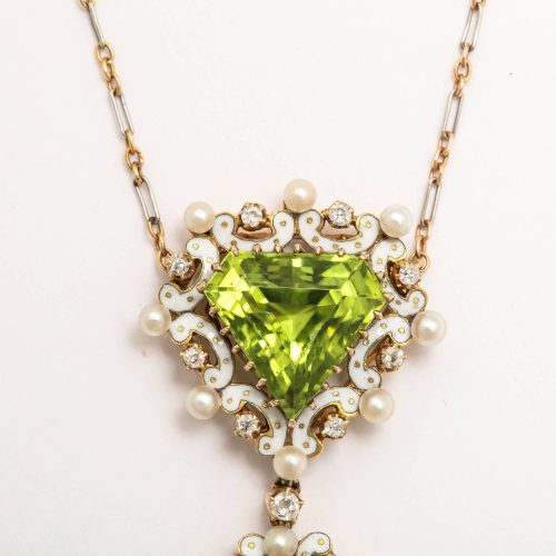 Edwardian Peridot & White Enamel Necklace, circa 1910