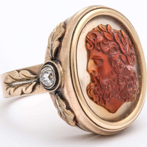 Large Gold and Carved Cameo Zeus Ring, circa 1870